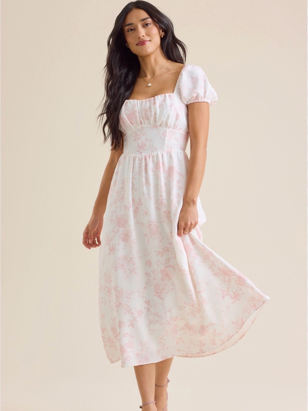 BRAND NEW ALTAR’D STATE WHITE &Pink floral midi dress